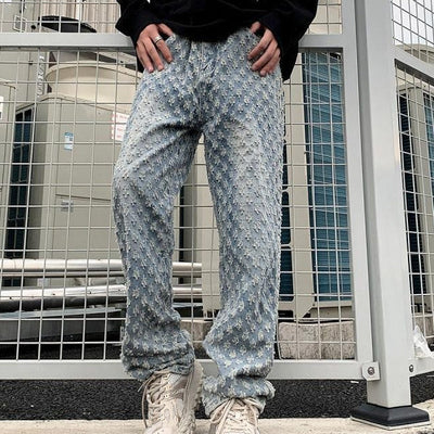 Cool And Stylish Streetwear Jacquard Full-print Jeans SHOPPORA