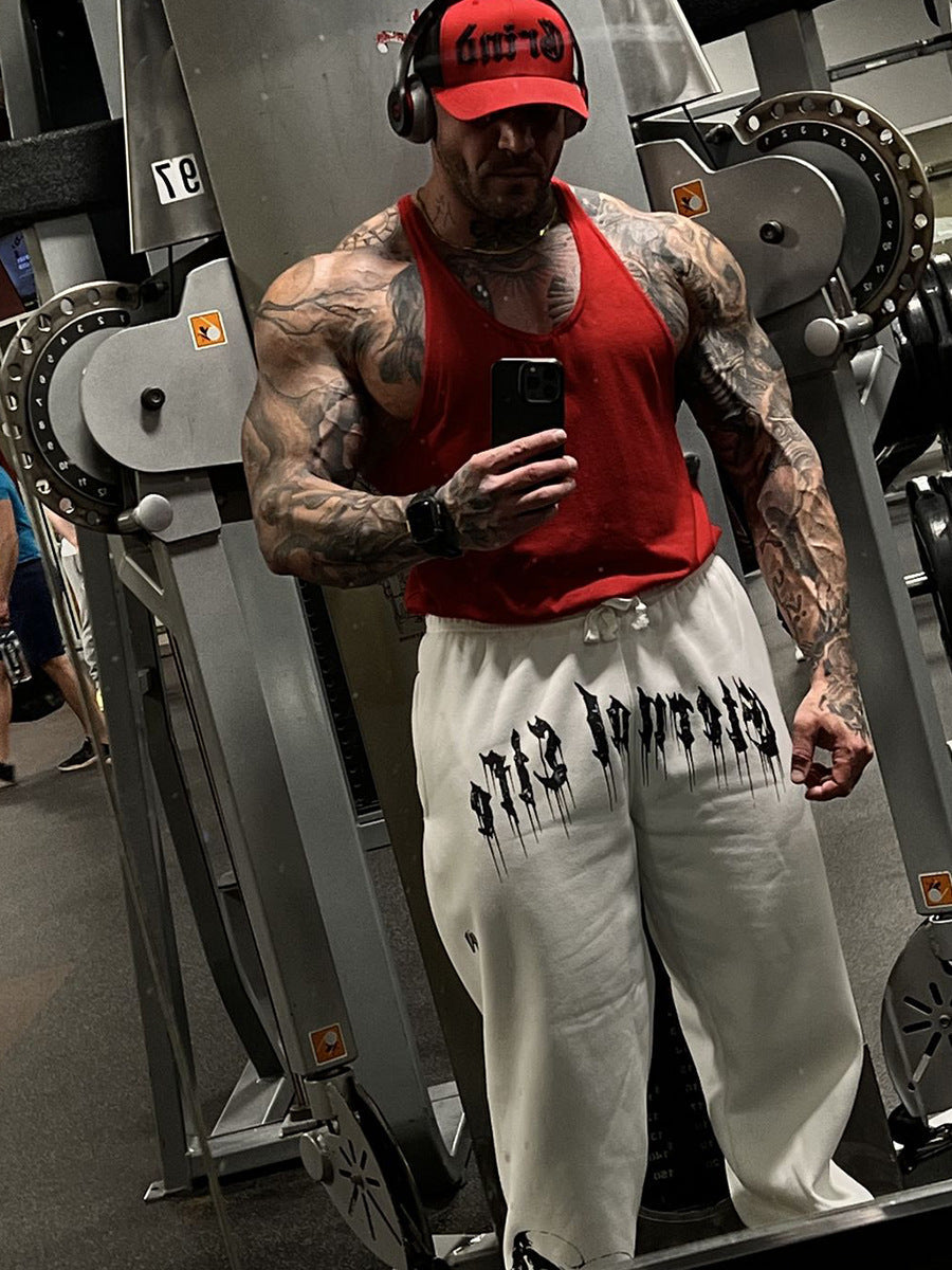 Men's Spring And Autumn Sports Casual Sweatpants Silk Screen Printed Terry Ankle Banded Pants Running Fitness Long Pants SHOPPORA