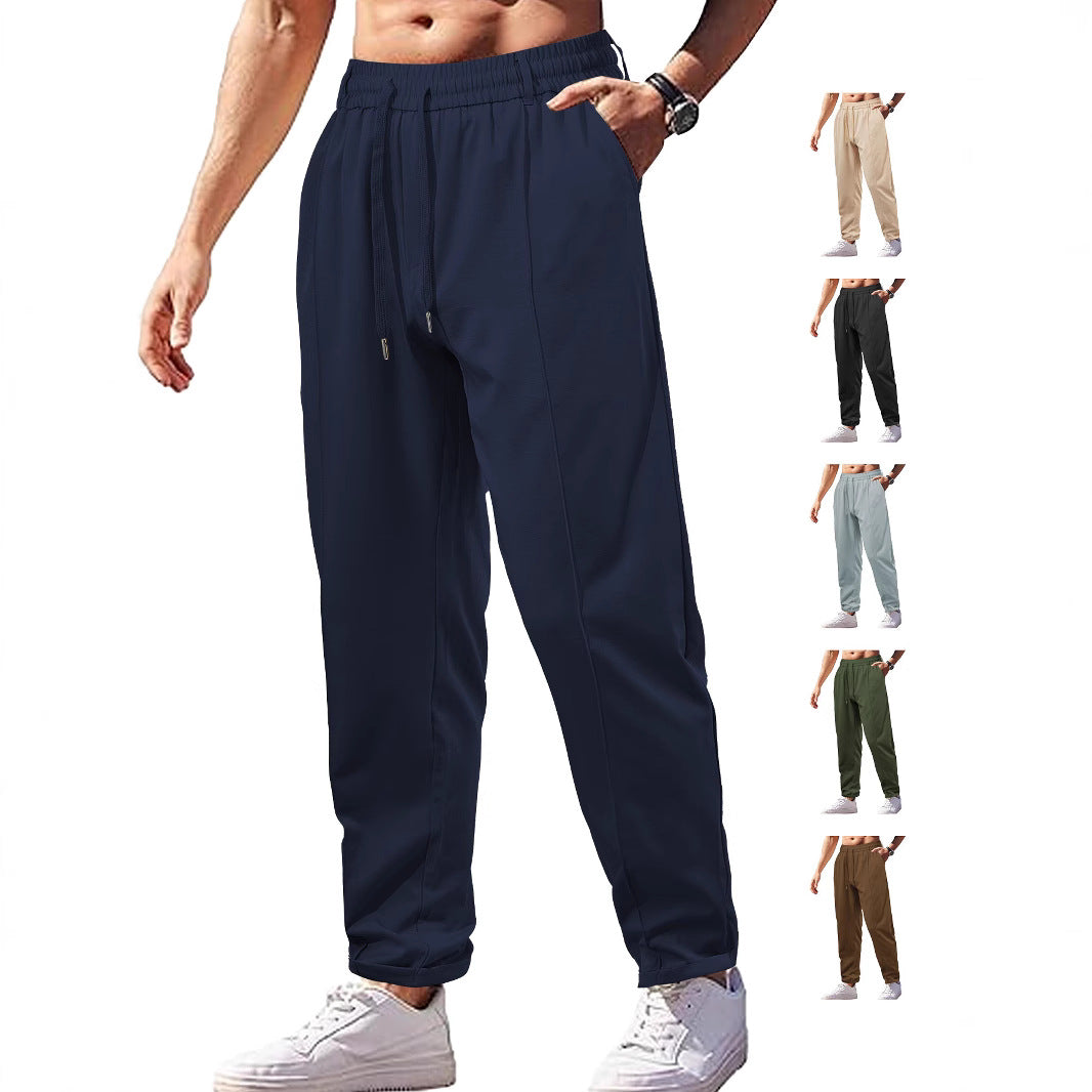 Loose, Breathable High-waist Drawstring Cotton-like Twill Woven Men's Casual Pants SHOPPORA