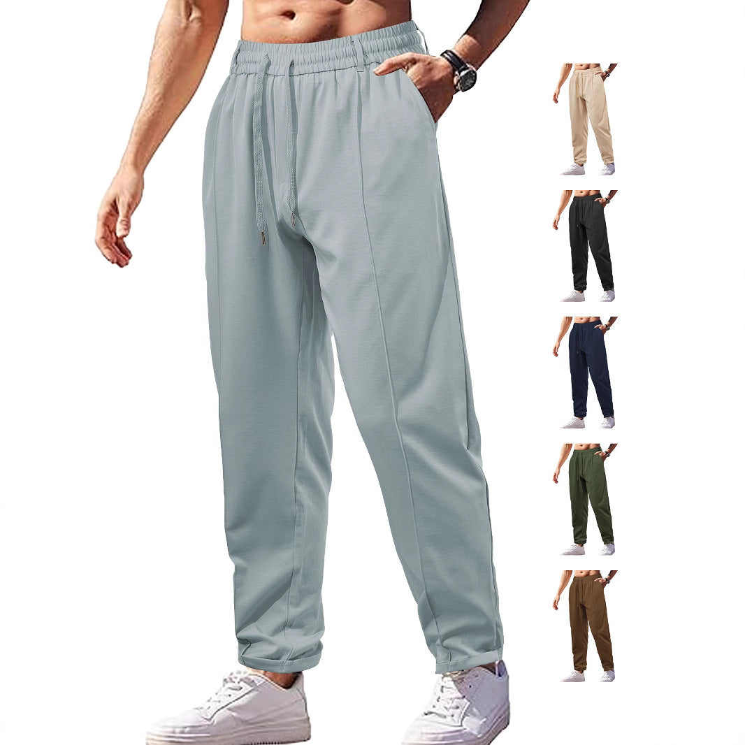 Loose, Breathable High-waist Drawstring Cotton-like Twill Woven Men's Casual Pants SHOPPORA
