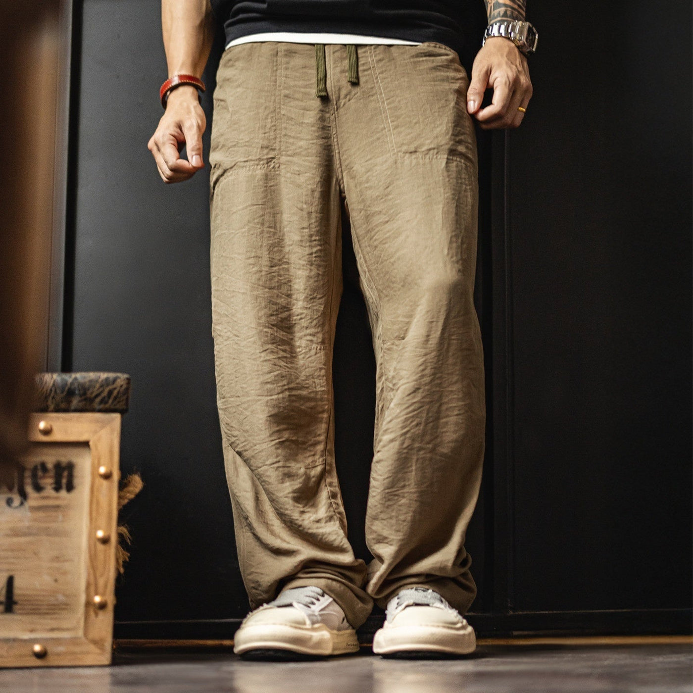 Khaki Baker Pants Old Money Style Thin Draping Linen Long Men's Summer And Autumn SHOPPORA