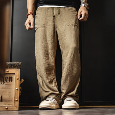 Khaki Baker Pants Old Money Style Thin Draping Linen Long Men's Summer And Autumn SHOPPORA