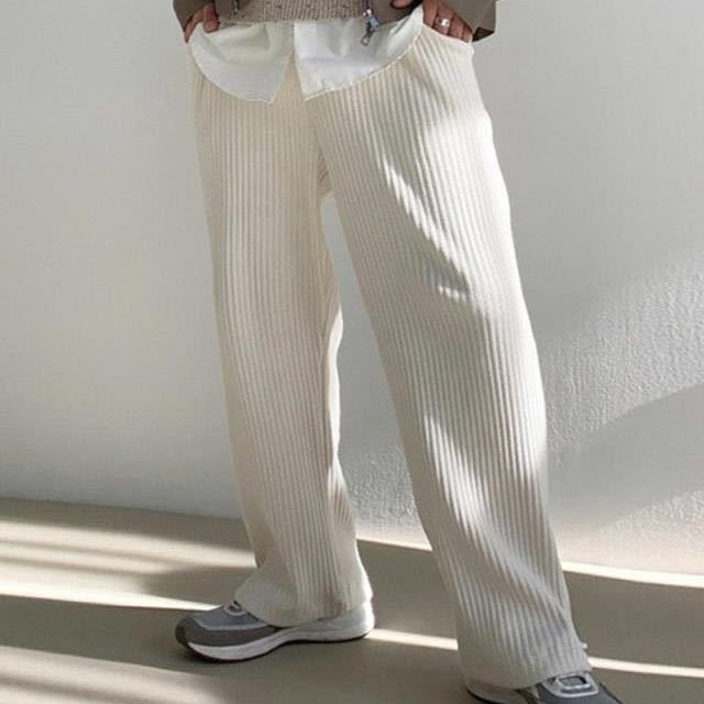 Men's Loose Solid Color Corduroy Ankle-tied Casual Pants SHOPPORA