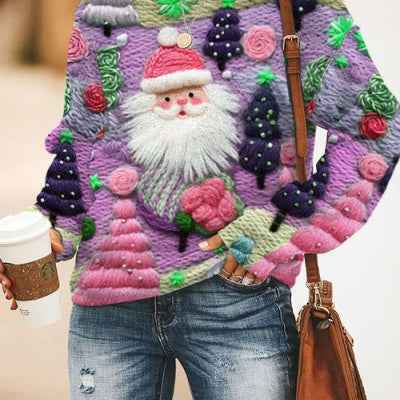 Autumn And Winter 3D Digital Printing Christmas Round Neck Top