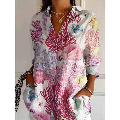 Floral Print Long-sleeved Shirt Women's Casual Button Tops Clothing