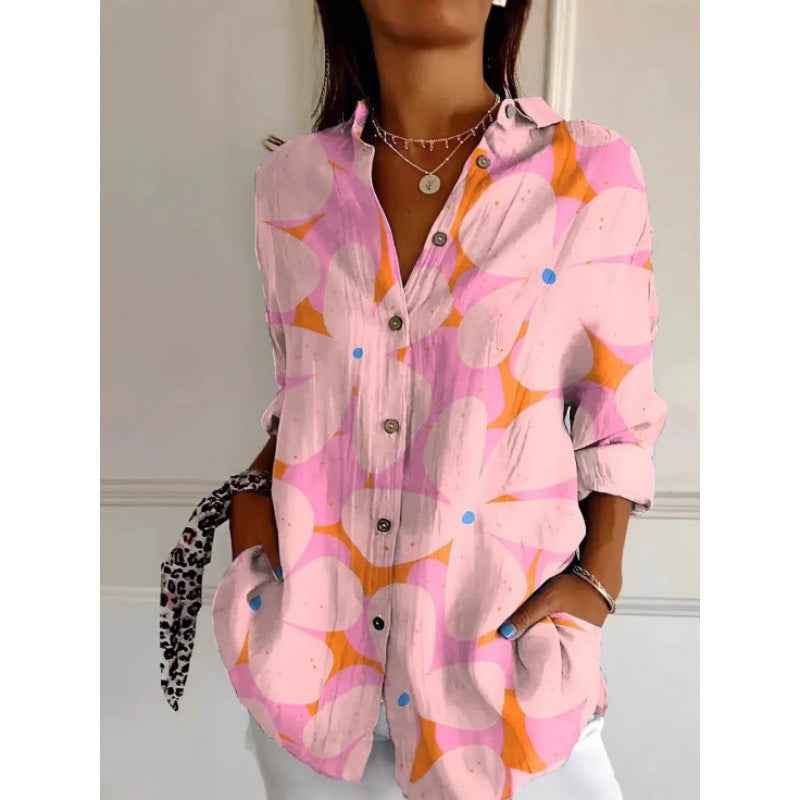Floral Print Long-sleeved Shirt Women's Casual Button Tops Clothing