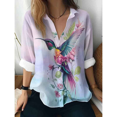 Floral Print Long-sleeved Shirt Women's Casual Button Tops Clothing