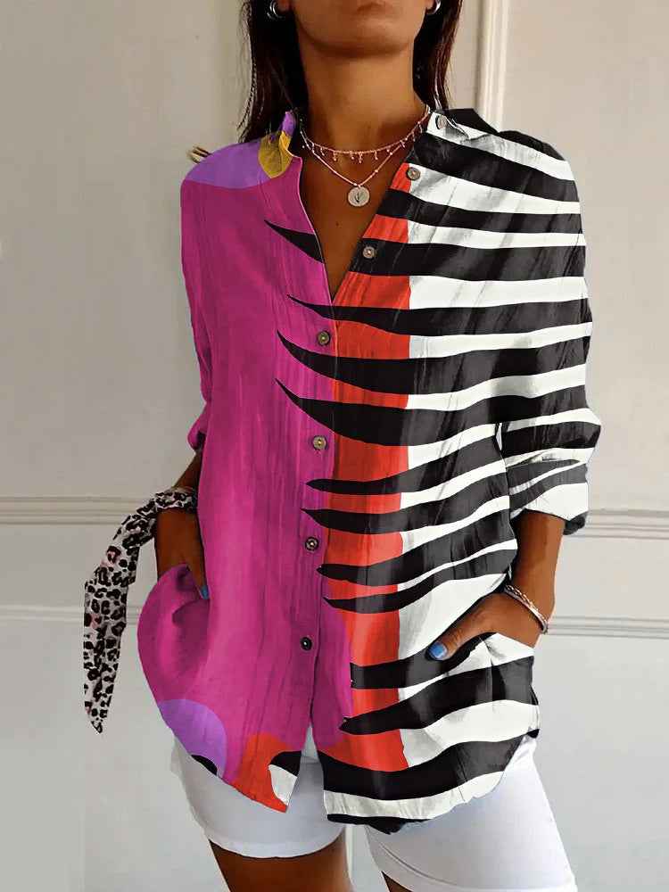 Floral Print Long-sleeved Shirt Women's Casual Button Tops Clothing