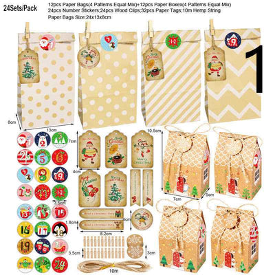 Christmas Kraft Paper Storage Gift Box 24 Sets