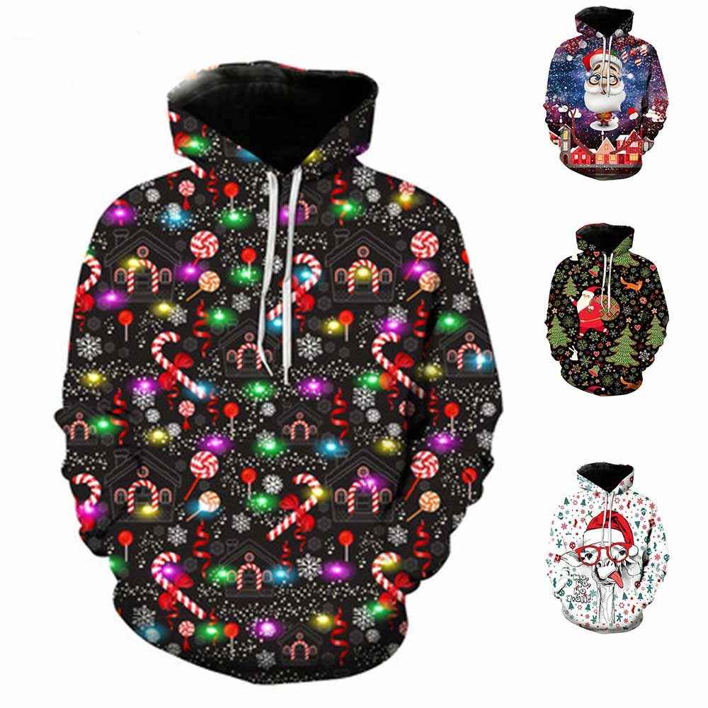 Christmas Print Long Sleeve Polyester Hoodie