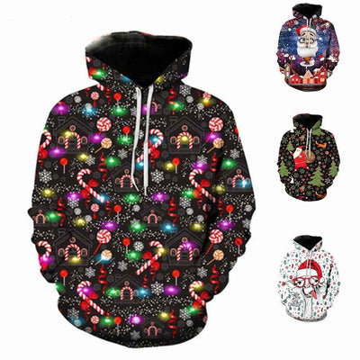 Christmas Print Long Sleeve Polyester Hoodie