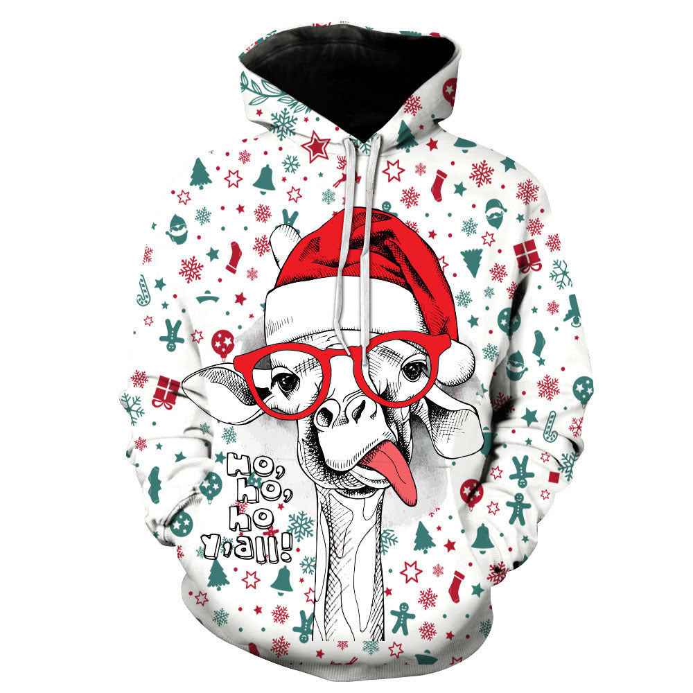 Christmas Print Long Sleeve Polyester Hoodie