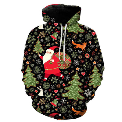 Christmas Print Long Sleeve Polyester Hoodie