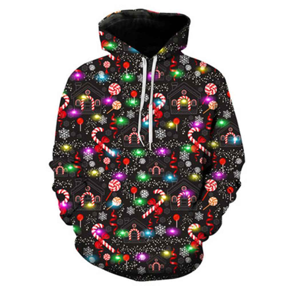 Christmas Print Long Sleeve Polyester Hoodie