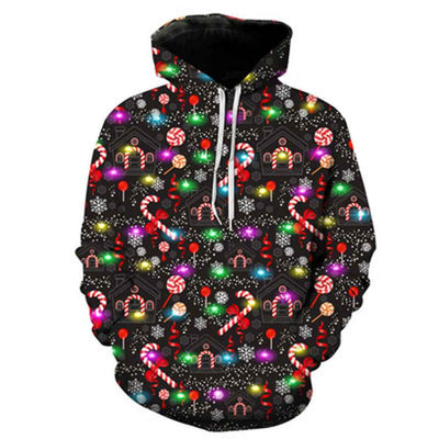 Christmas Print Long Sleeve Polyester Hoodie