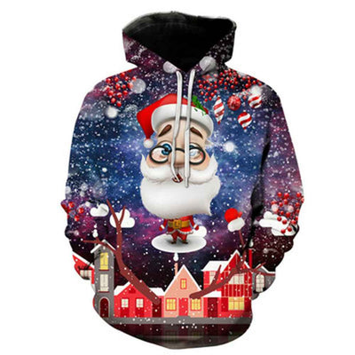 Christmas Print Long Sleeve Polyester Hoodie