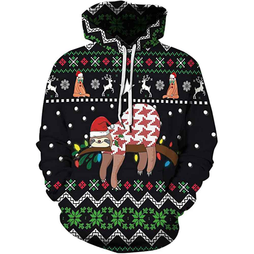 Christmas Print Long Sleeve Polyester Hoodie