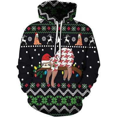 Christmas Print Long Sleeve Polyester Hoodie