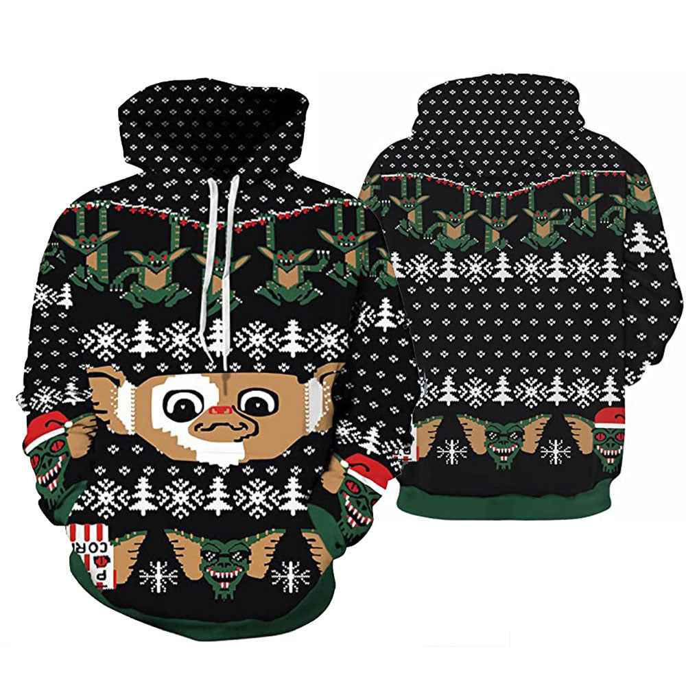 Christmas Print Long Sleeve Polyester Hoodie