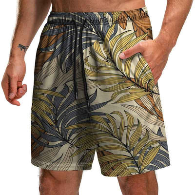 Summer New Leaf Series 3D Printed Shorts Loose Beach Pants Fashion Casual Shorts Men