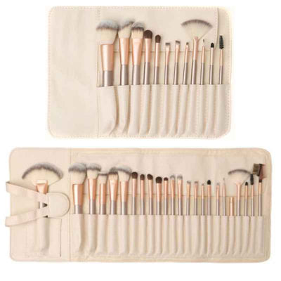 12 Creamy White Makeup Brush Set Fanshaped 24 Champagne Cosmetics Synthetic Hair