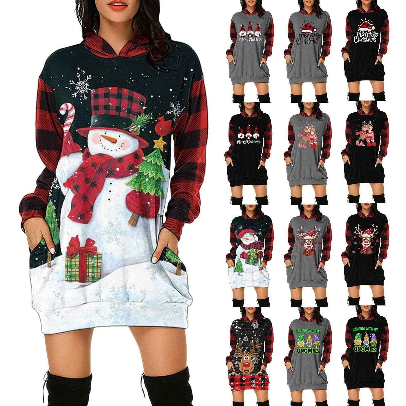 Christmas City Casual Hooded Loose fitting Dress