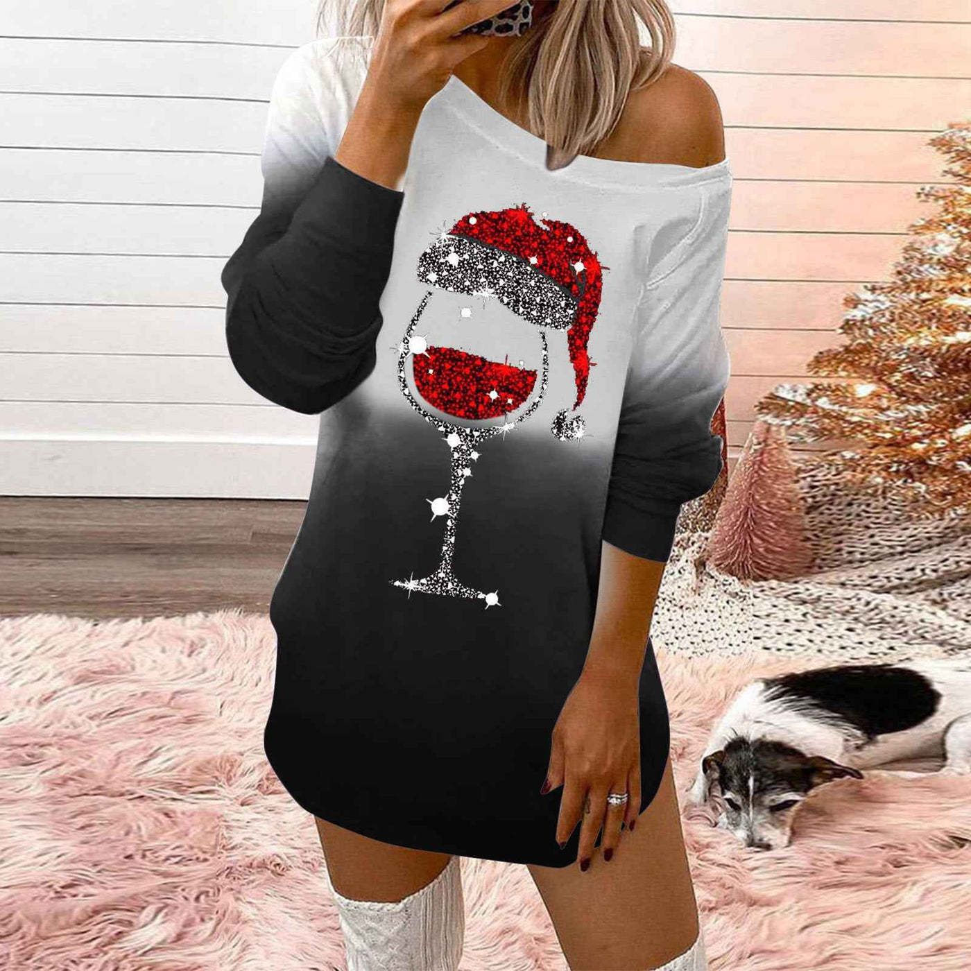 Fashionable Christmas Print Crew Neck Sweatshirt