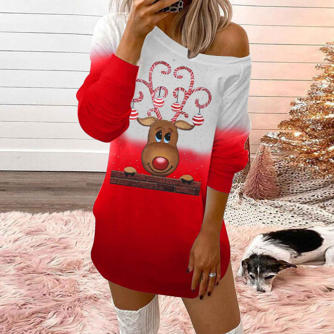 Fashionable Christmas Print Crew Neck Sweatshirt