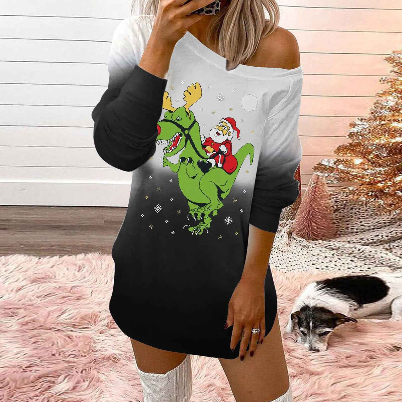 Fashionable Christmas Print Crew Neck Sweatshirt