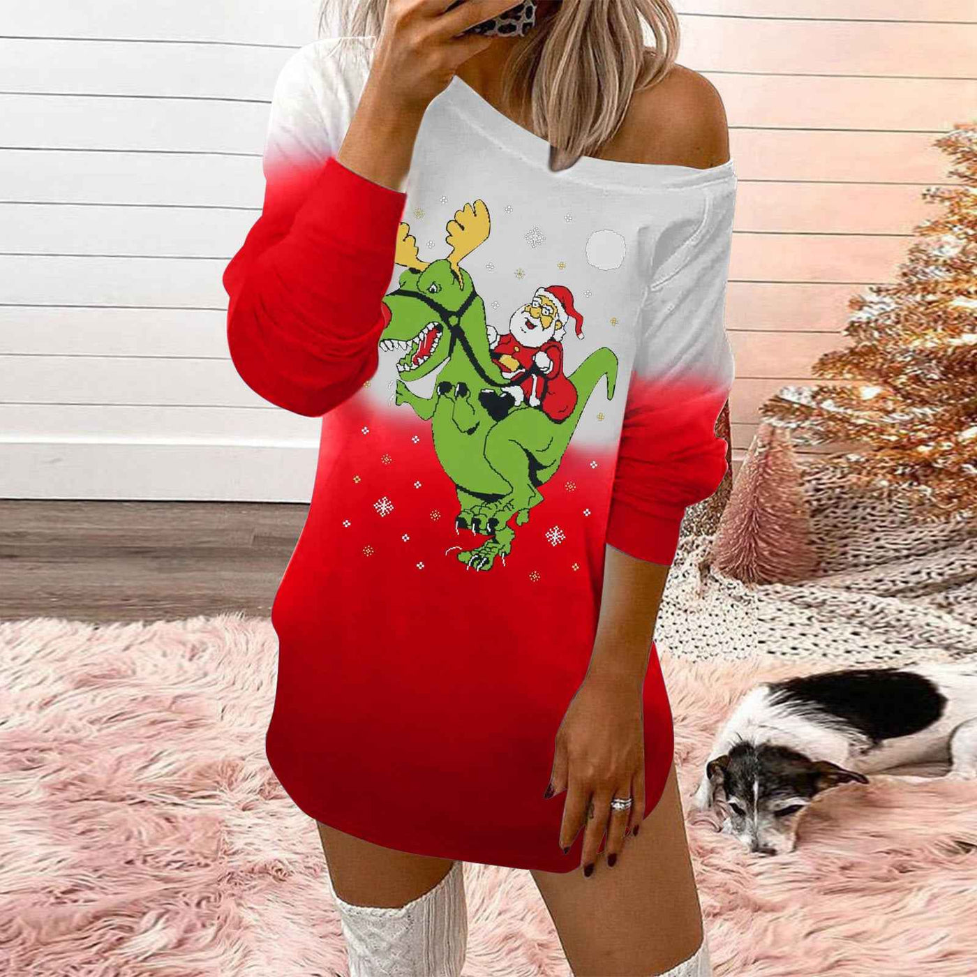 Fashionable Christmas Print Crew Neck Sweatshirt