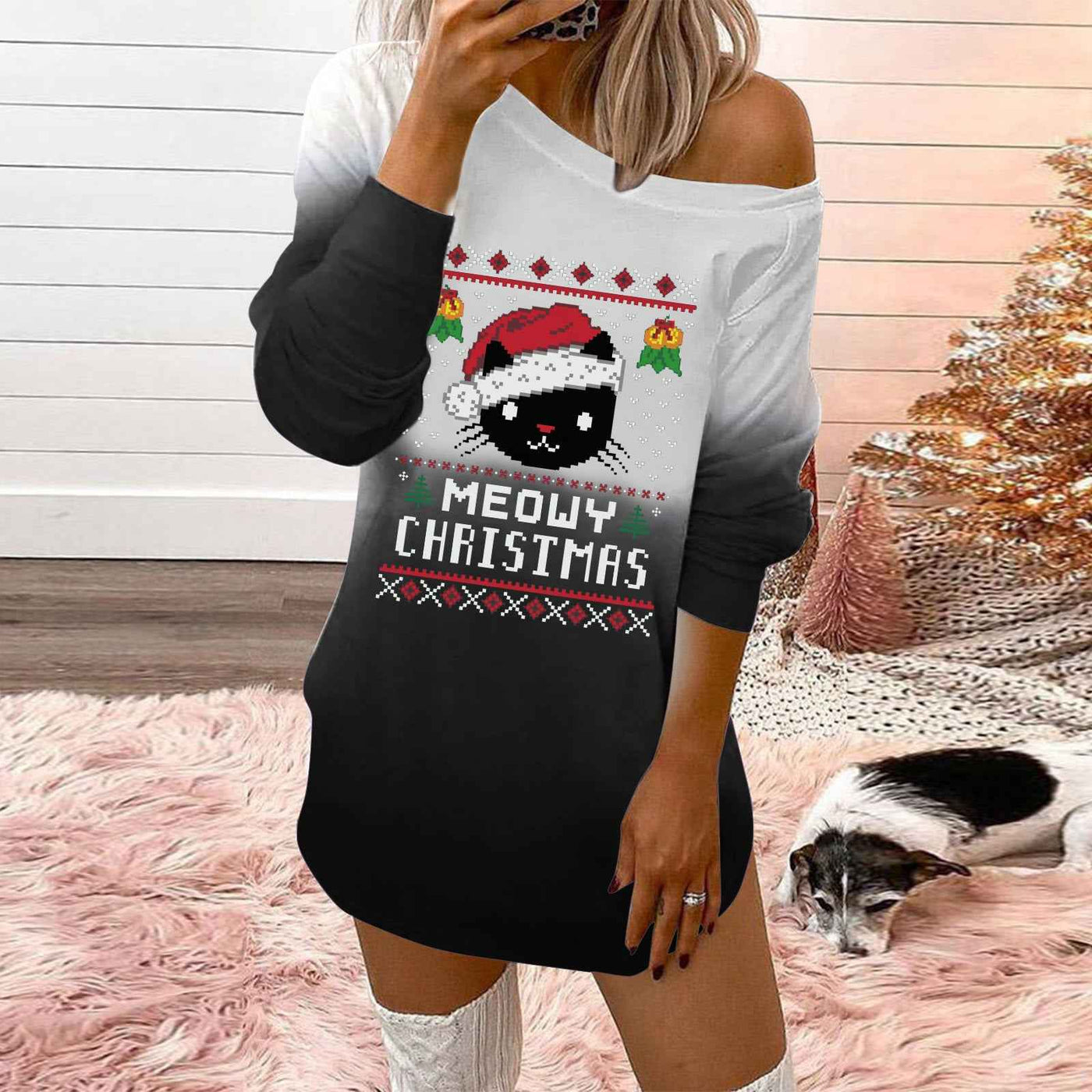 Fashionable Christmas Print Crew Neck Sweatshirt