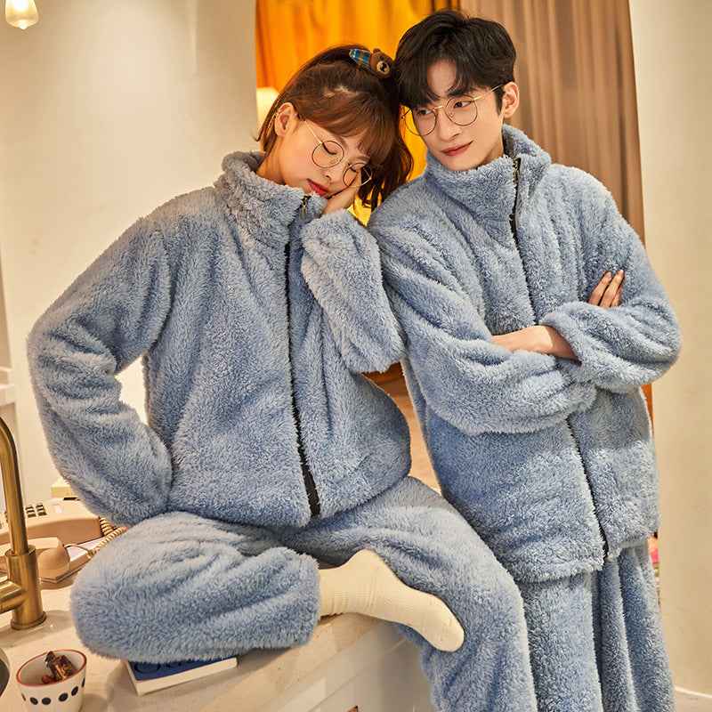 Plush Couple Thickened Flannel Thermal Zipper Suit