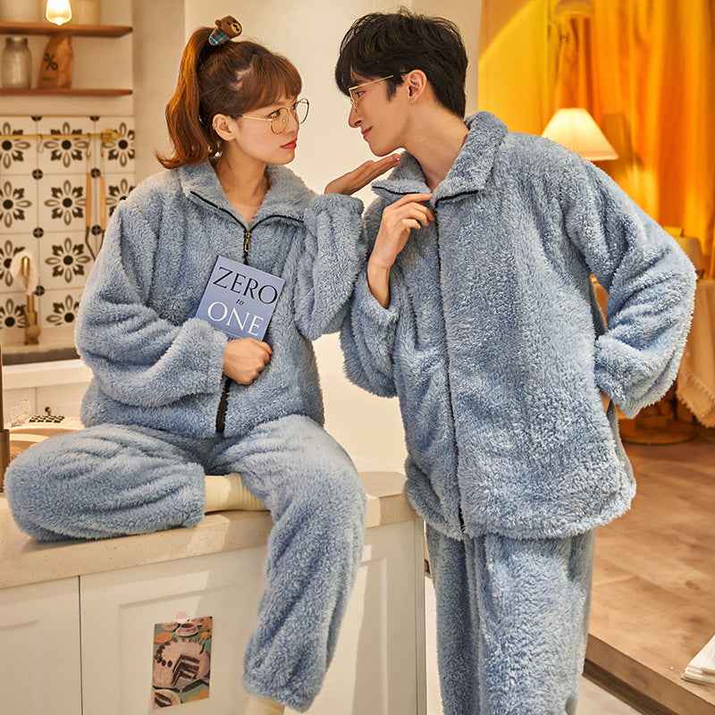 Plush Couple Thickened Flannel Thermal Zipper Suit