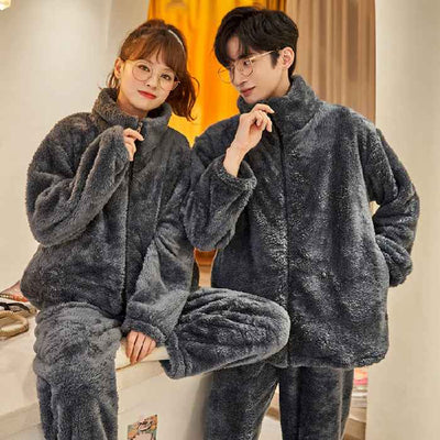 Plush Couple Thickened Flannel Thermal Zipper Suit