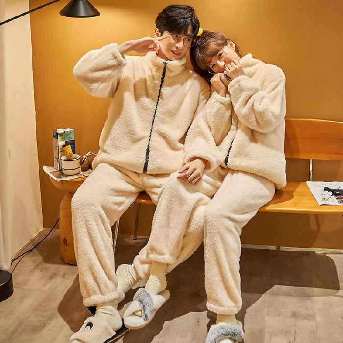 Plush Couple Thickened Flannel Thermal Zipper Suit