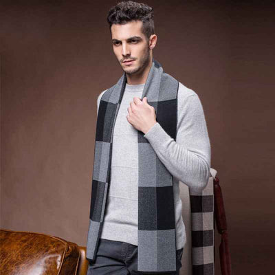 Men's Fashion Casual Plaid Warm Wool Scarf