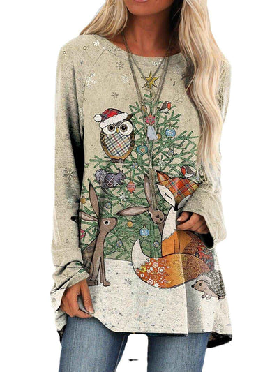 New Autumn And Winter Slim Fit Round-neck Pullover Christmas Element Printing