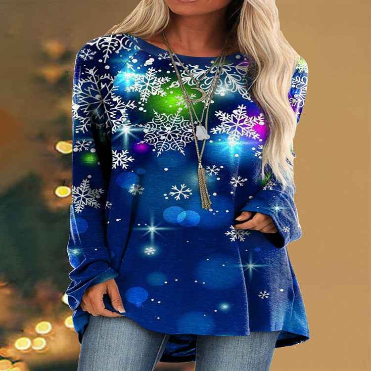 New Autumn And Winter Slim Fit Round-neck Pullover Christmas Element Printing