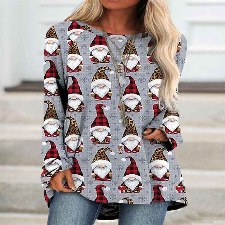 New Autumn And Winter Slim Fit Round-neck Pullover Christmas Element Printing