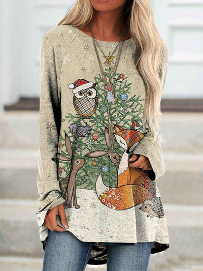 New Autumn And Winter Slim Fit Round-neck Pullover Christmas Element Printing