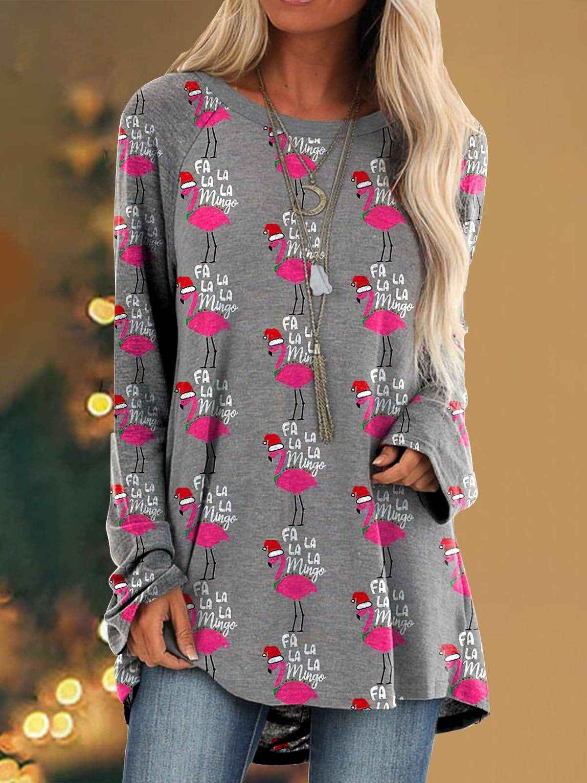 New Autumn And Winter Slim Fit Round-neck Pullover Christmas Element Printing