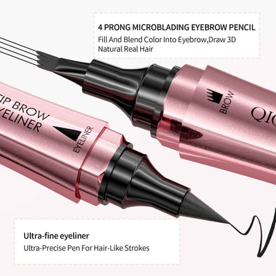 Double-headed 3D Micro-carved Liquid Four-fork Eyebrow Pencil Eyeliner 2-in-one Dual-purpose Eye