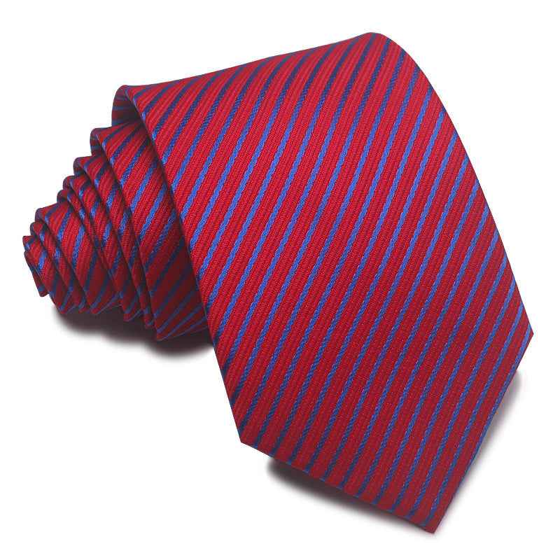 8CM Polyester Jacquard Striped Tie Men's Business Formal Red Black Blue