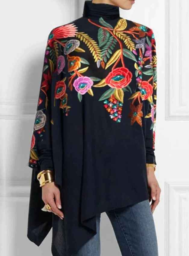 Christmas Abstract Print Loose High Collar Coat