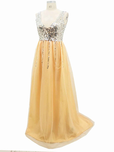 Hot Sale Front And Back V-neck Sequined Floor-length Dovetail Dress