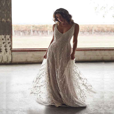 New Dress Bronzing V-neck Long