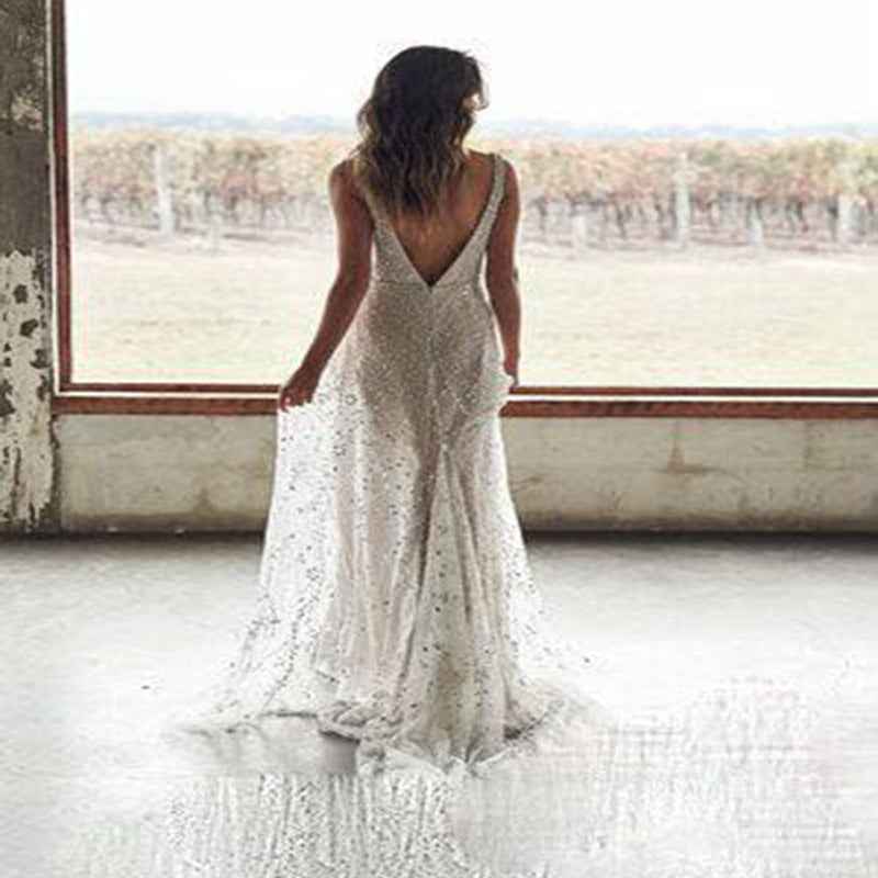 New Dress Bronzing V-neck Long