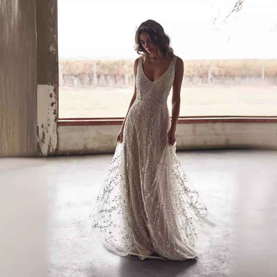 New Dress Bronzing V-neck Long