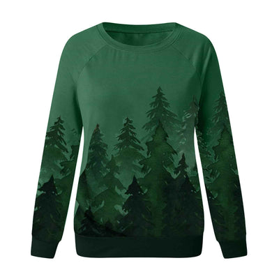 Long-sleeved round neck tie-dye printed Christmas tree sweater