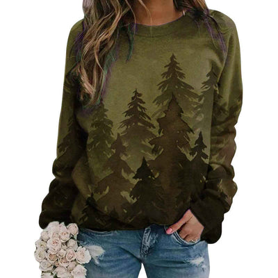 Long-sleeved round neck tie-dye printed Christmas tree sweater